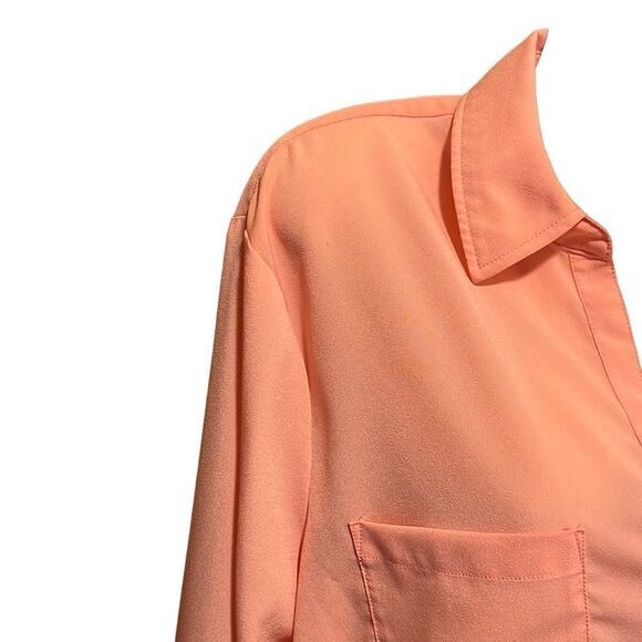 Talbots womens shirt XL peach button front chest pockets roll tab long sleeves - Picture 4 of 10